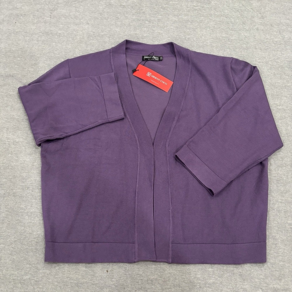 Urban Coco Women's 2XL 3/4 Sleeve Open Front Crop Cardigan Sweater Purple NWT